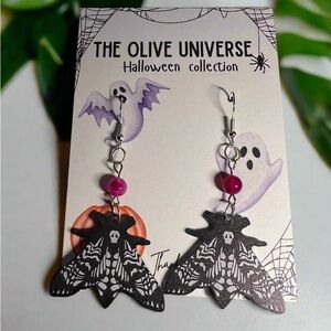 Pink Agate Moth Halloween Earrings